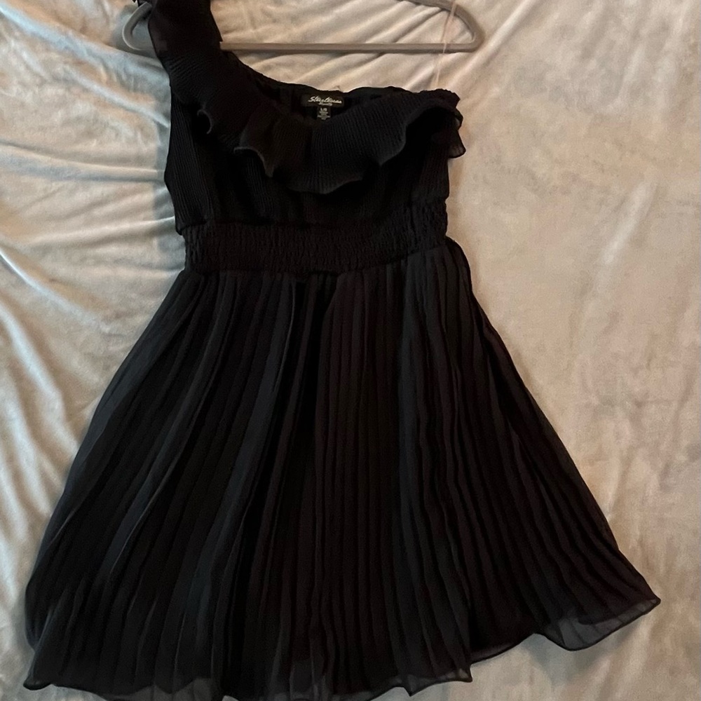 Streetwear Society Black Pleated One Shoulder Sundress Cocktail Wedding Goth